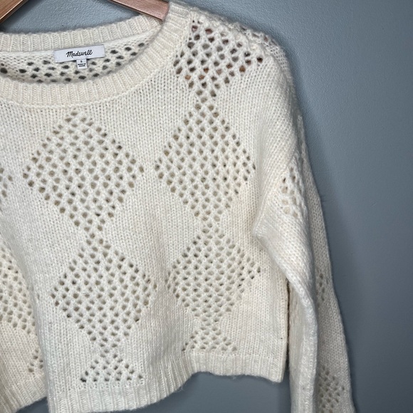 Madewell Diamond-Stitch Crewneck Crop Sweater - Cream - Picture 7 of 10